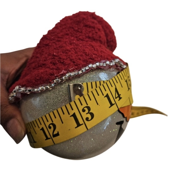 Handmade Glass Ornament Hand Painted Iridescent glitter Upcycled red sock hat - Picture 15 of 17
